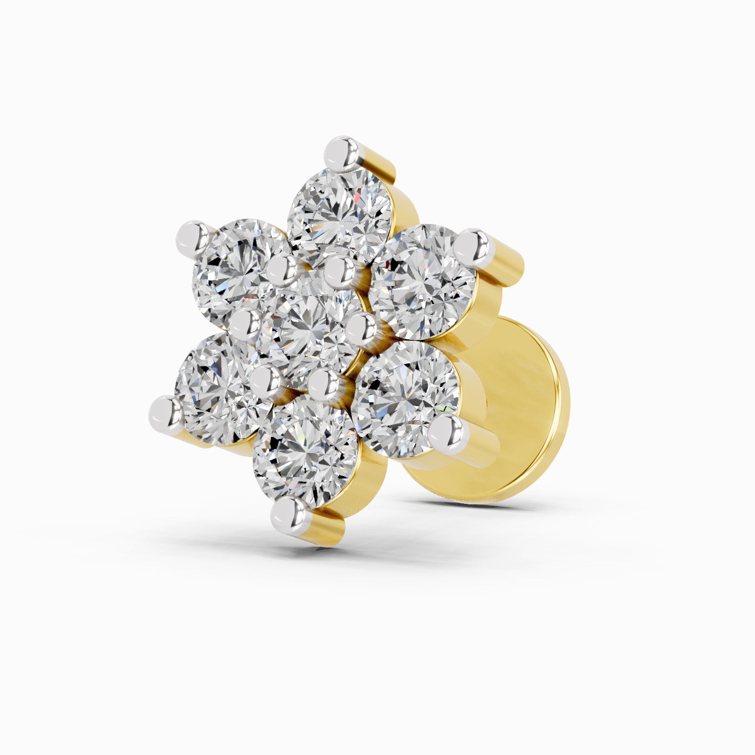 0.48 Carat Round Shape floral cluster Diamond Nose Pin | 14K Rose Gold-Screw
