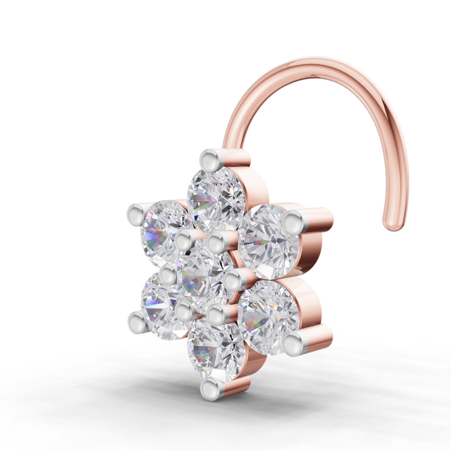 0.48 Carat Round Shape floral cluster Diamond Nose Pin | 14K Yellow Gold