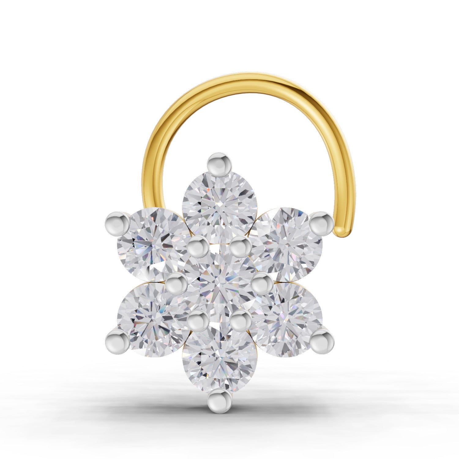 0.48 Carat Round Shape floral cluster Diamond Nose Pin | 14K Yellow Gold