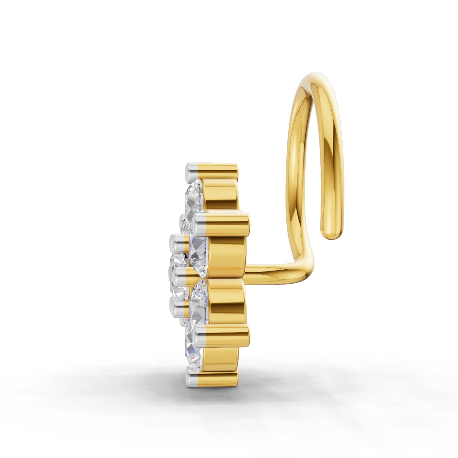 0.48 Carat Round Shape floral cluster Diamond Nose Pin | 14K Yellow Gold