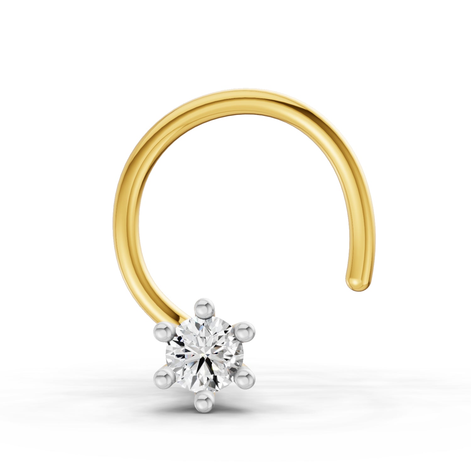 0.05 Carat  | 925 Sterling Silver Yellow Gold Plated 6 Prong Solitaire Nosepin