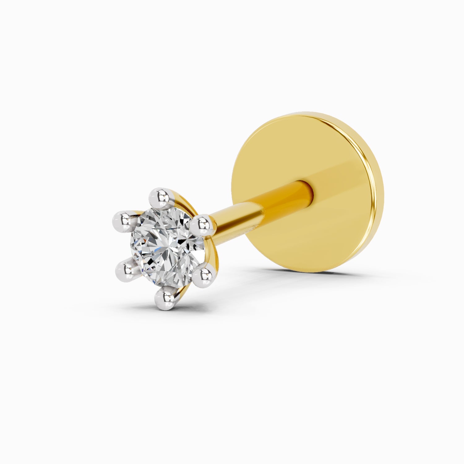 0.05 Carat  | 925 Sterling Silver Yellow Gold Plated Solitaire Nosepin (Screw Back)