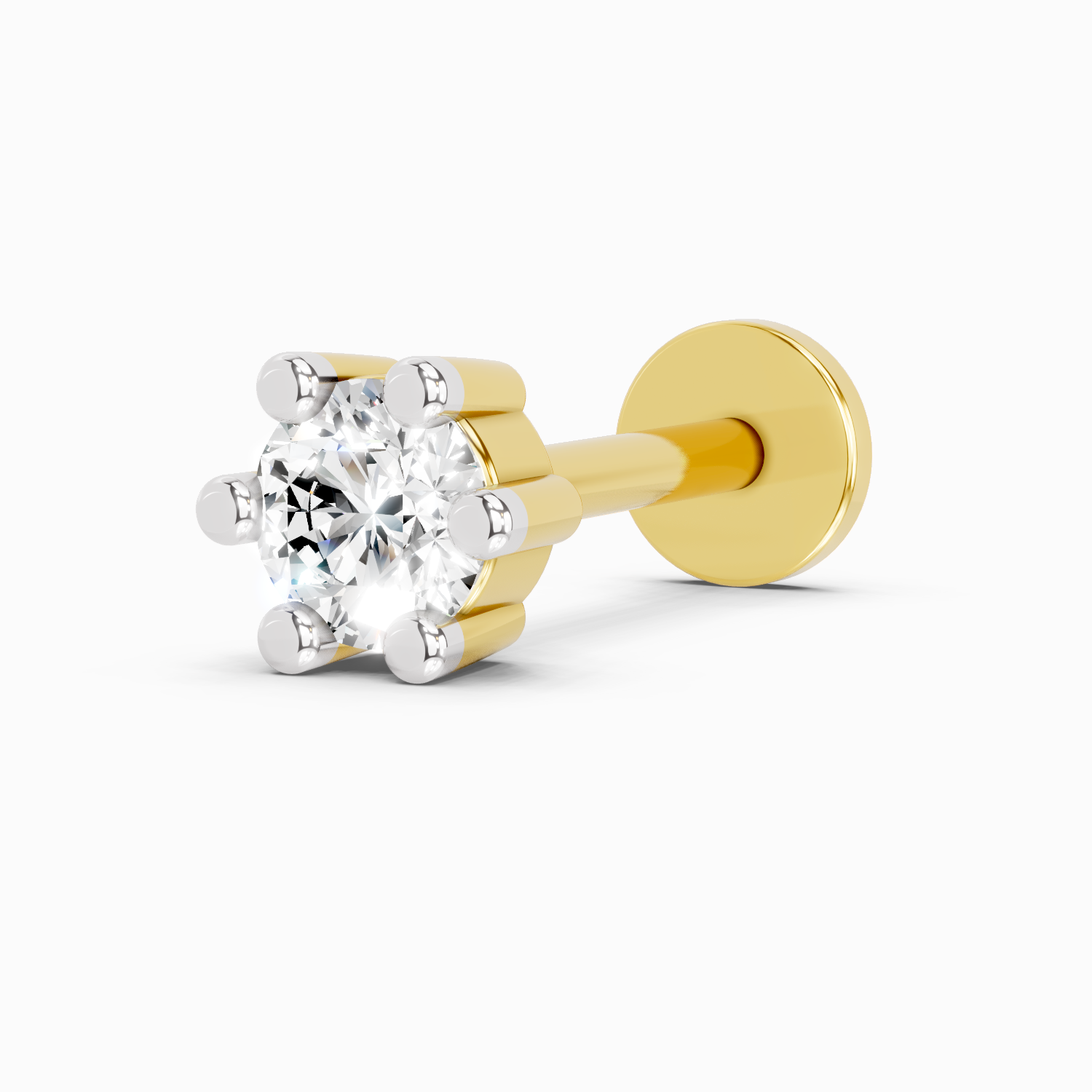 0.08 Carat Lab Grown Diamond Six-Prong Labret Stud Nosepin | 14K Yellow Gold (Screw)