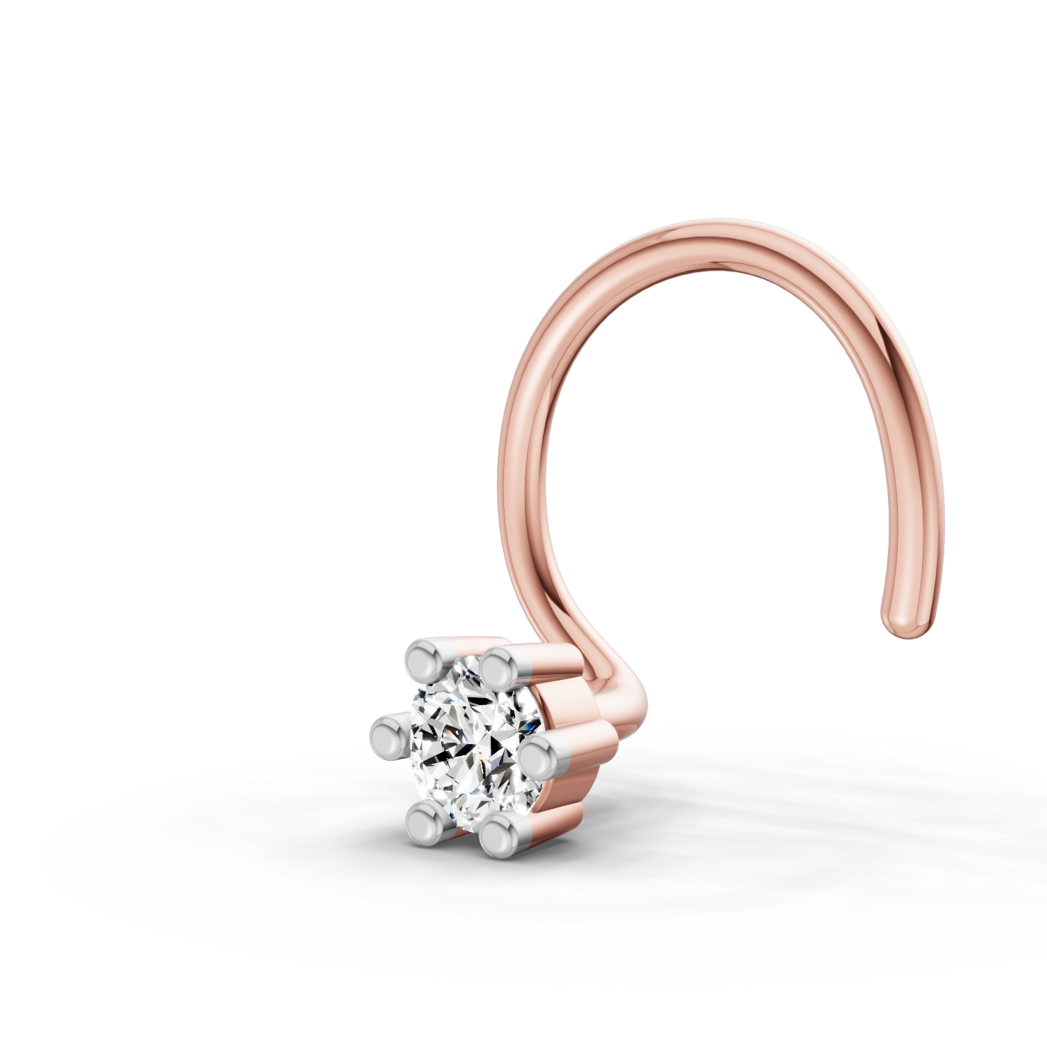 0.08 Carat Lab Grown Diamond Six-Prong Labret Stud Nosepin | 14K Rose Gold (Wire)