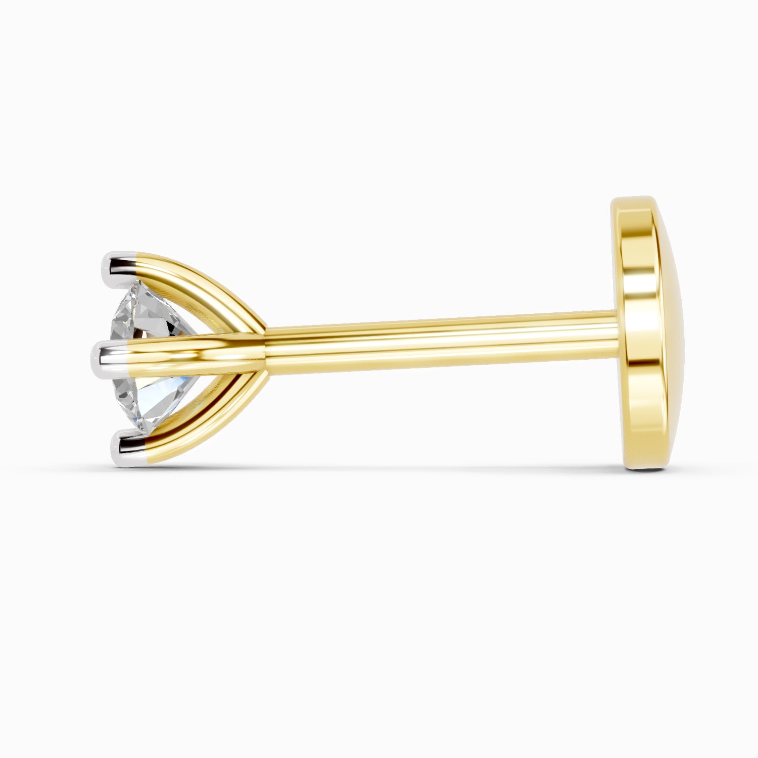 0.05 Carat  | 925 Sterling Silver Yellow Gold Plated Solitaire Nosepin (Screw Back)