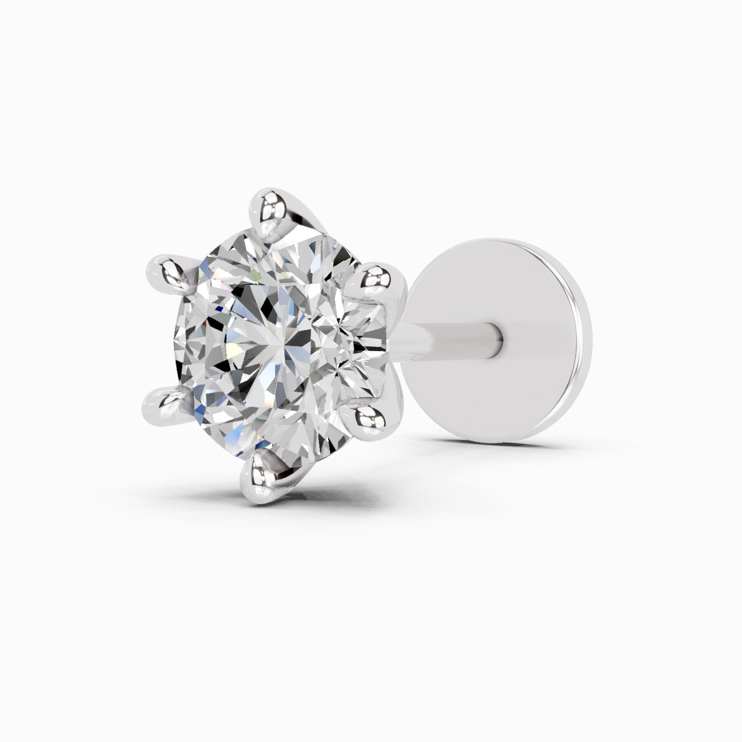0.15 Carat Round Shape 6 Prong Solitaire Diamond Nose Pin | 14K Yellow Gold-Screw