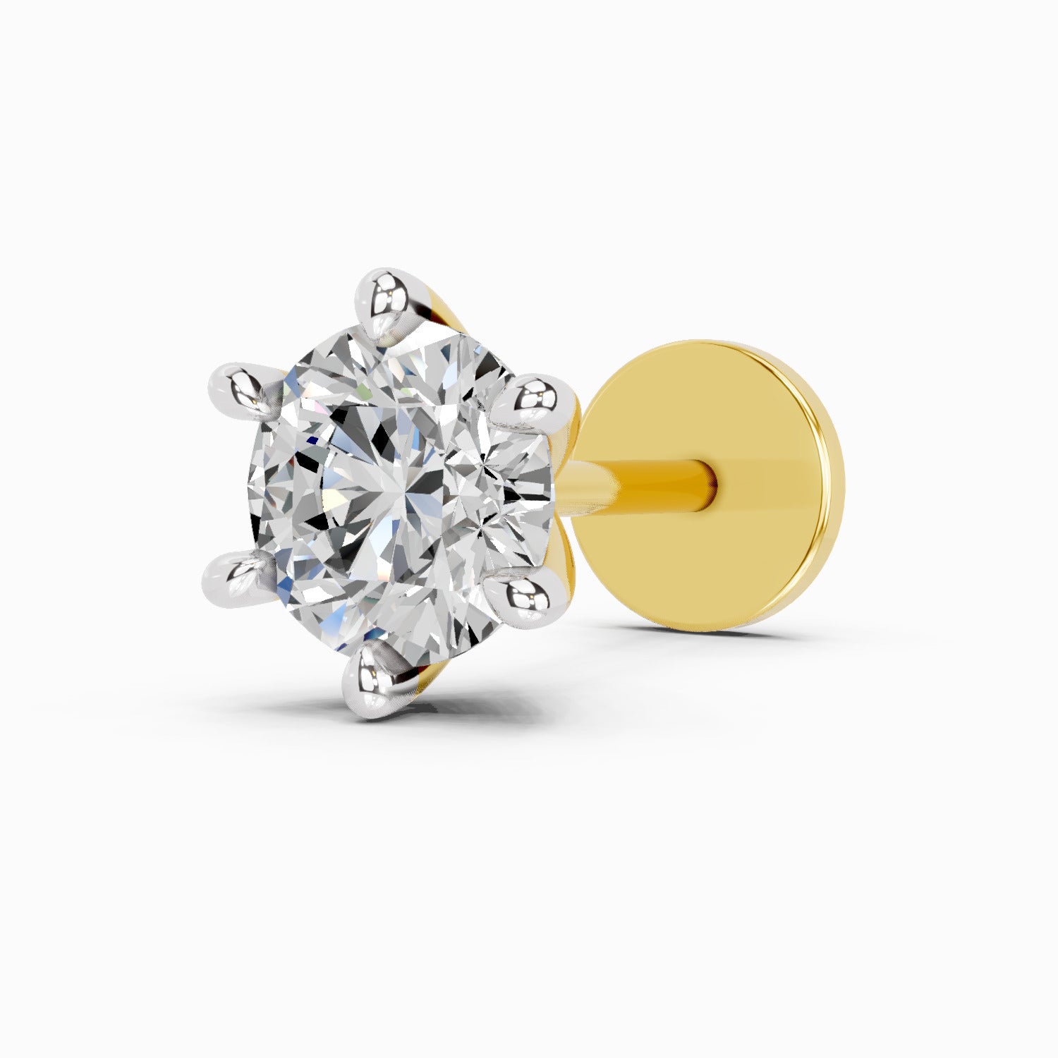 0.15 Carat Round Shape 6 Prong Solitaire Diamond Nose Pin | 14K Yellow Gold-Screw