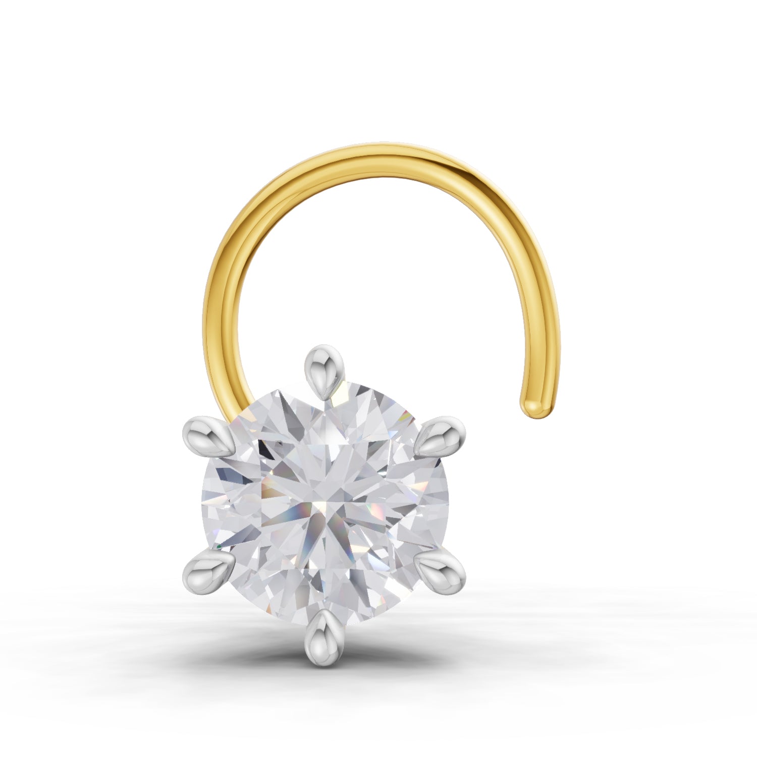 0.15 Ct Round Shape 6 Prong Solitaire Diamond Nose Pin | 14K Yellow Gold