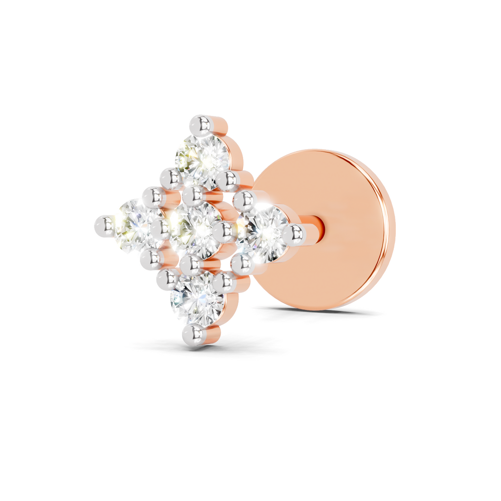0.08 Carat Lab Grown Diamond Celestia Cluster  Nosepin | 14K Rose Gold (Screw)