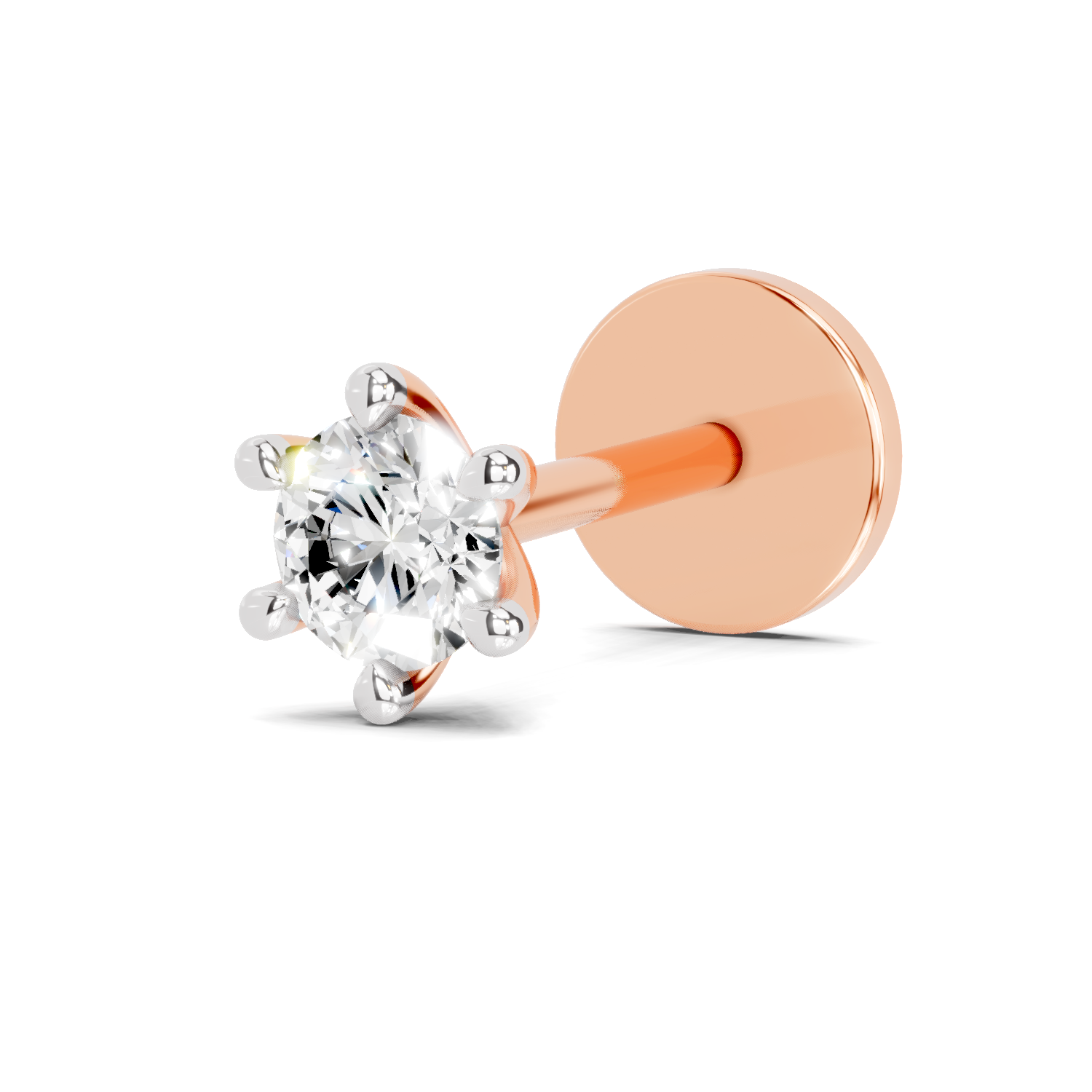 0.11 Carat Lab Grown Diamond 6-Prong Stud Nosepin | 14K Rose Gold (Screw)
