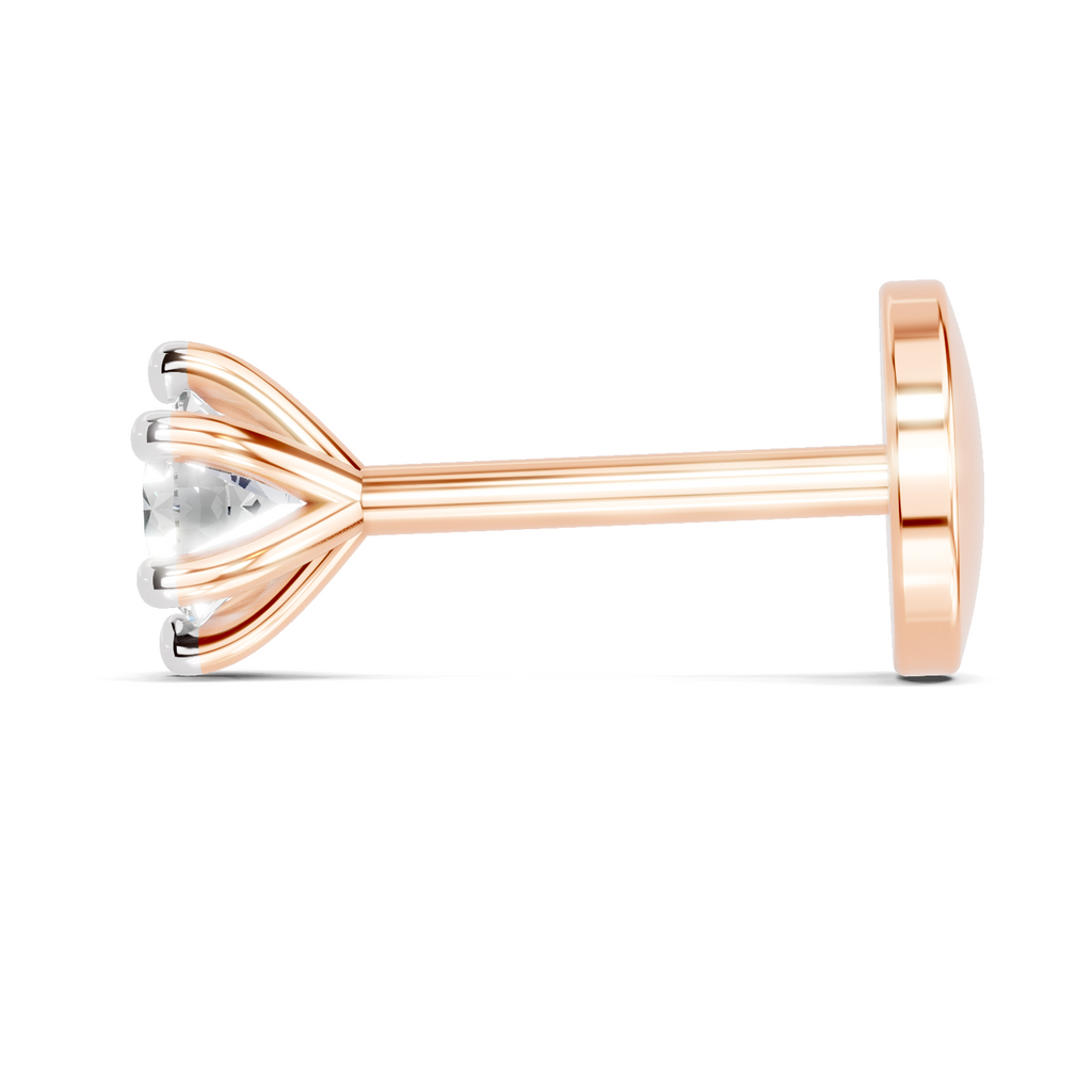 0.11 Carat Lab Grown Diamond 6-Prong Stud Nosepin | 14K Rose Gold (Screw)