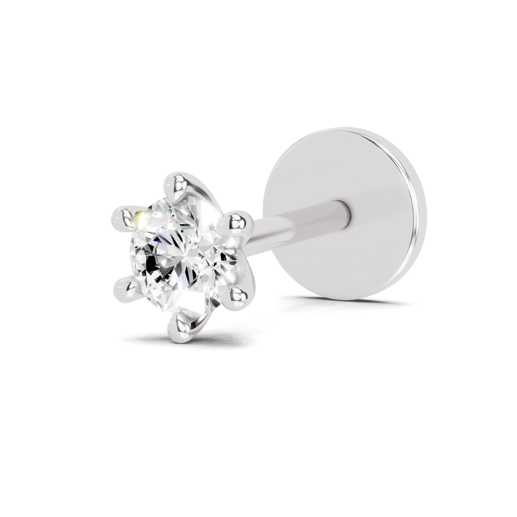 0.11 Carat Lab Grown Diamond 6-Prong Stud Nosepin | 14K White Gold (Screw)
