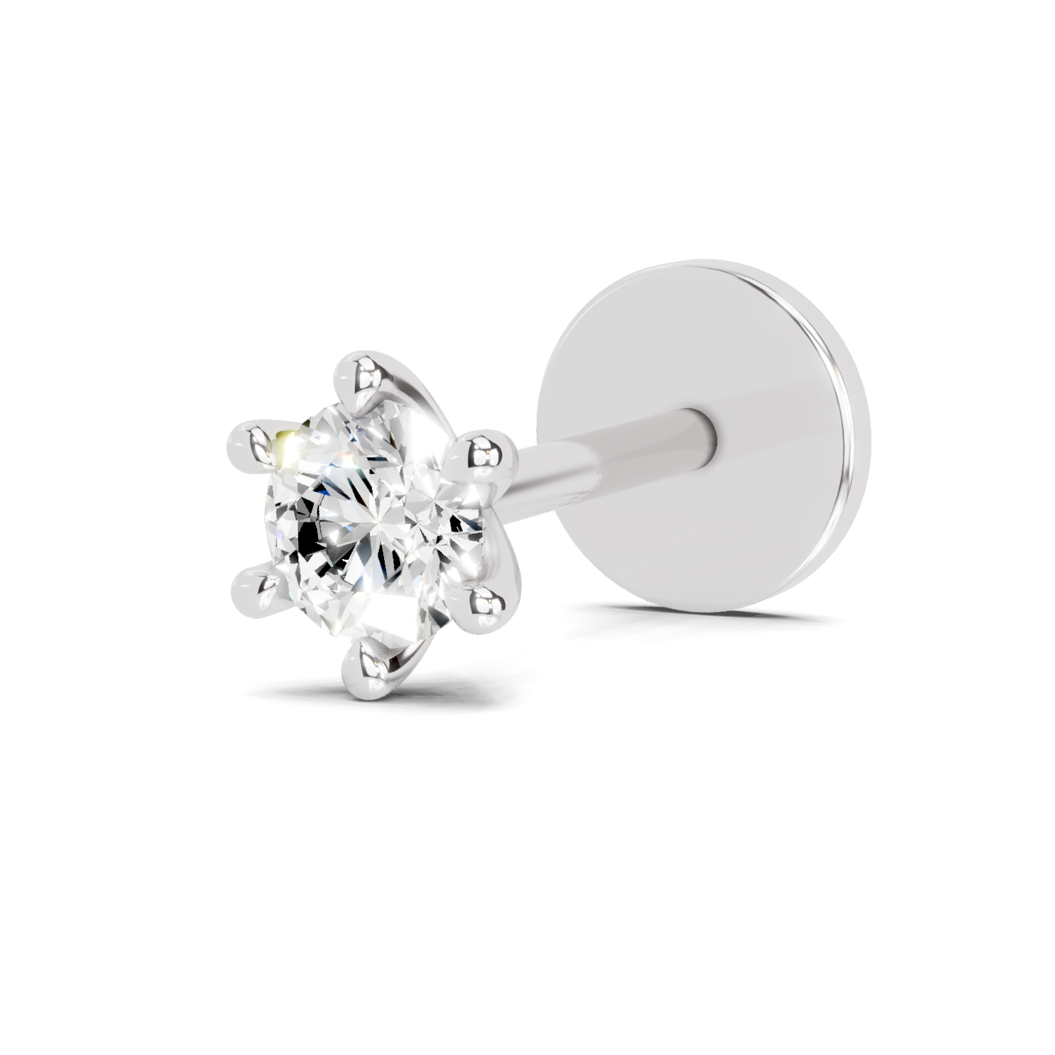 0.11 Carat Lab Grown Diamond 6-Prong Stud Nosepin | 14K White Gold (Screw)