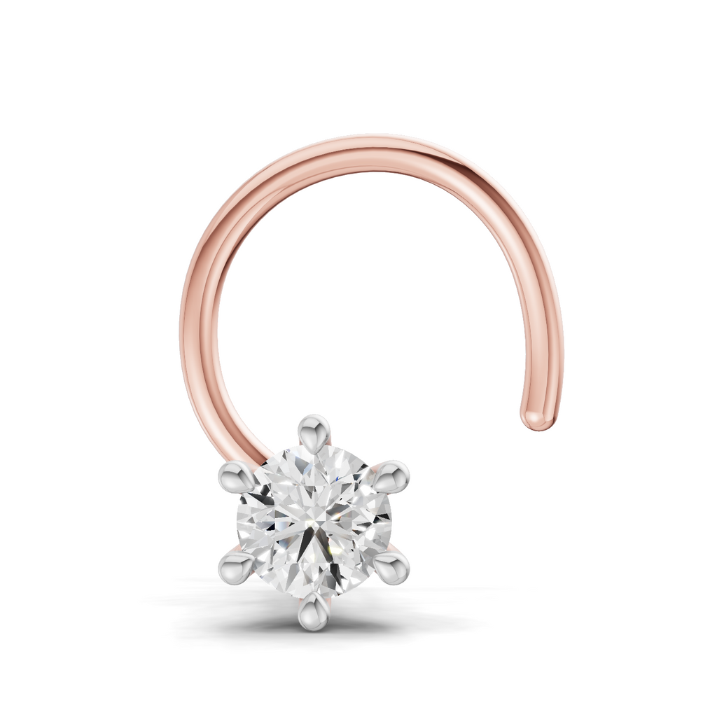 0.11 Carat Lab Grown Diamond 6-Prong Stud Nosepin | 14K Rose Gold (Wire)