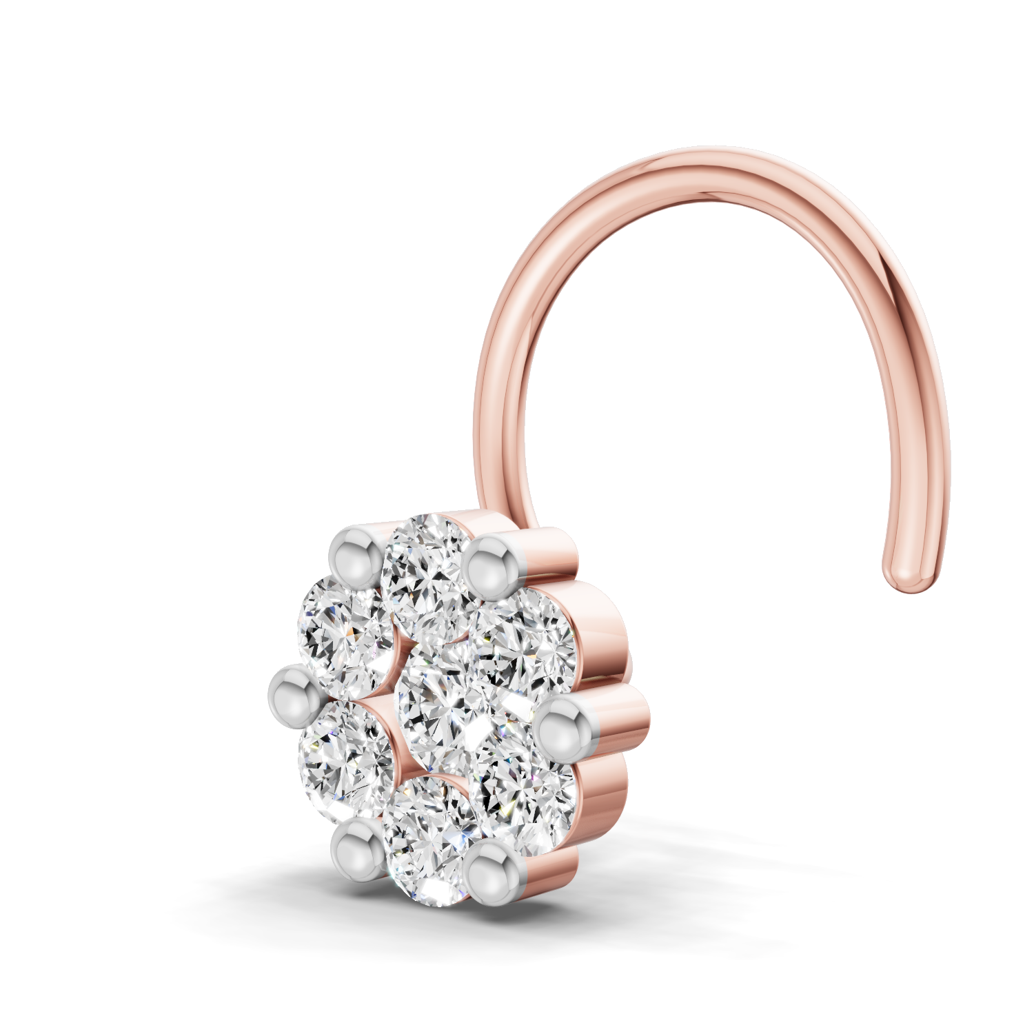 0.18 Carat Lab Grown Diamond Delicate Petal Cluster Nosepin | 14K Rose Gold (Wire)
