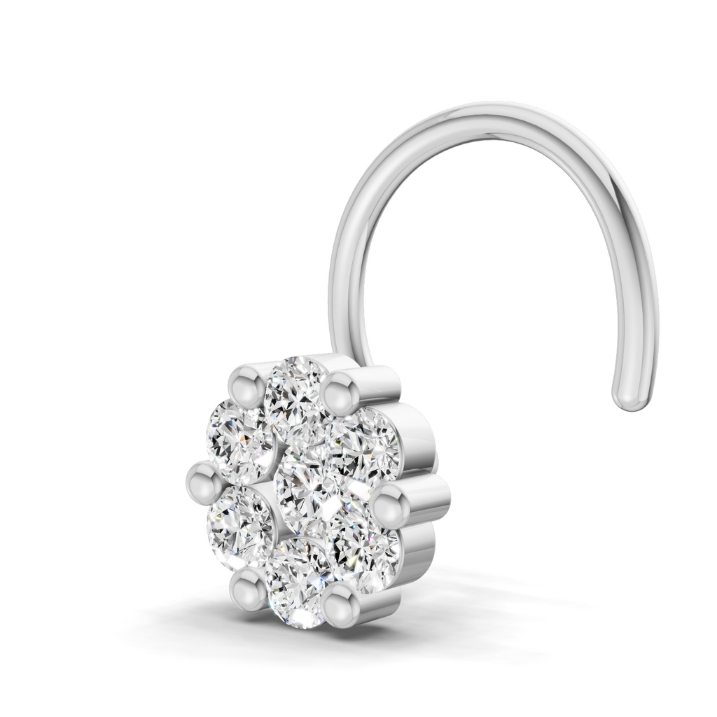 0.18 Carat Lab Grown Diamond Delicate Petal Cluster Nosepin | 14K White Gold (Wire)