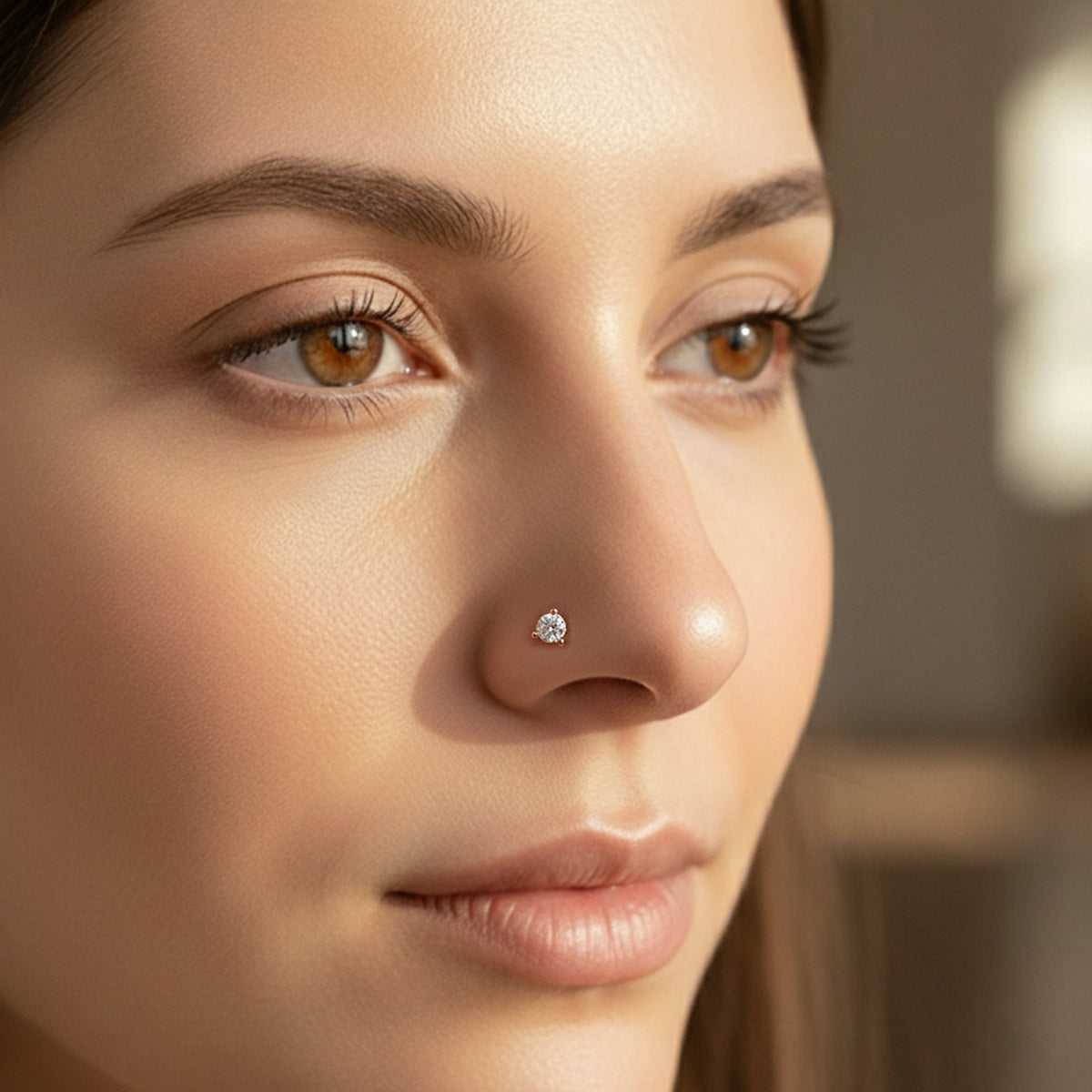 0.06 Carat Lab Grown Diamond Round Shape Solitaire Nosepin | 14K Rose Gold (Wire)