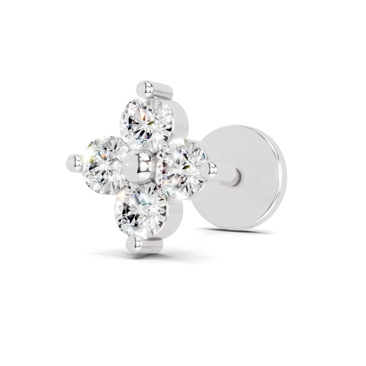 0.1 Carat Lab Grown Diamond Round Shape Cluster Nosepin | 14K White Gold (Screw)