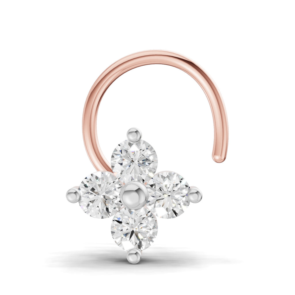 0.1 Carat Lab Grown Diamond Round Shape Cluster Nosepin | 14K Rose Gold (Wire)