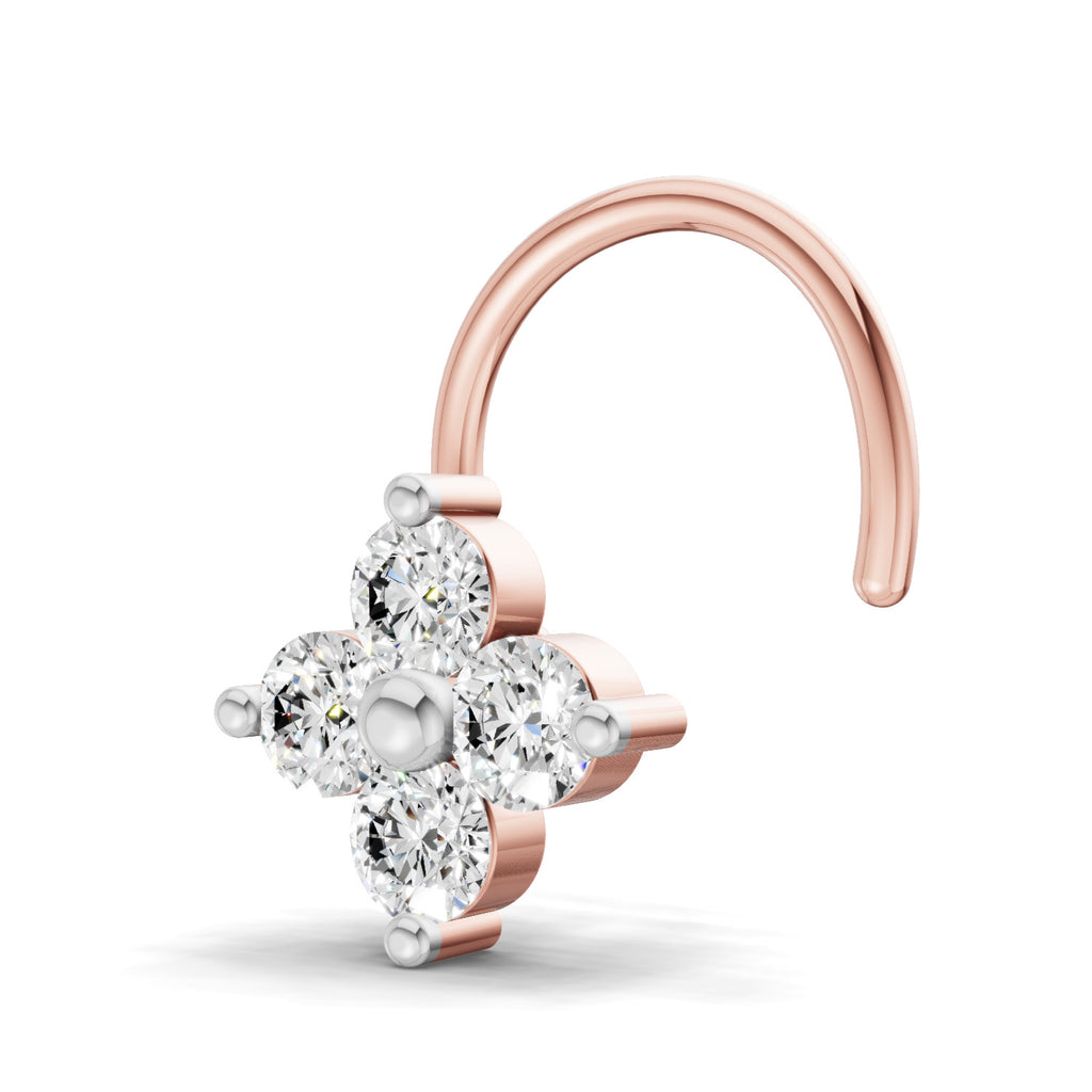 0.1 Carat Lab Grown Diamond Round Shape Cluster Nosepin | 14K Rose Gold (Wire)