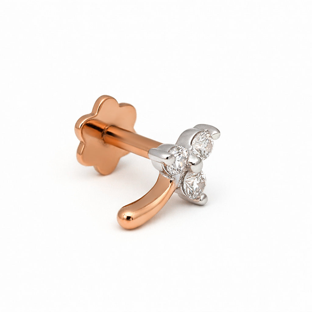 0.03 Carat Lab Grown Diamond Celeste Trio Nosepin | 14K Rose Gold (Screw)