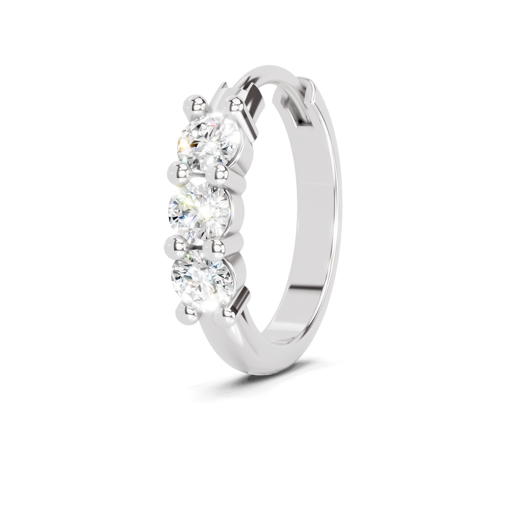 0.11 Carat Lab Grown Diamond Trio Stone Nosepin | 14K White Gold (Screw)