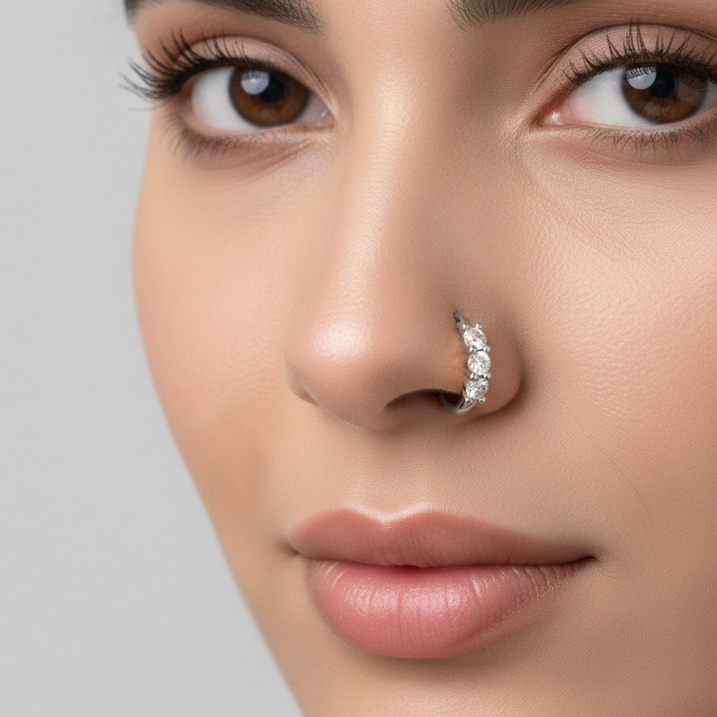 0.11 Carat Lab Grown Diamond Trio Stone Nosepin | 14K White Gold (Screw)