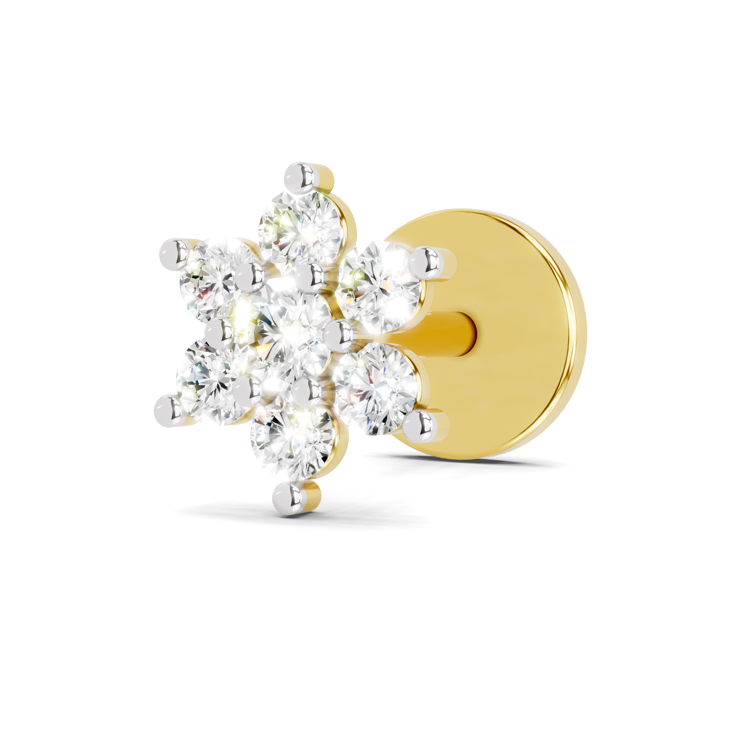 0.16 Carat Lab Grown Diamond Snowflake Nosepin | 14K Yellow Gold (Screw)
