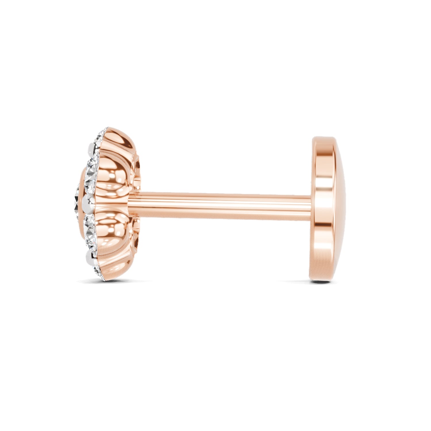 0.11 Ct Floral Stud Round Shape Nose Pin | 14K Rose Gold