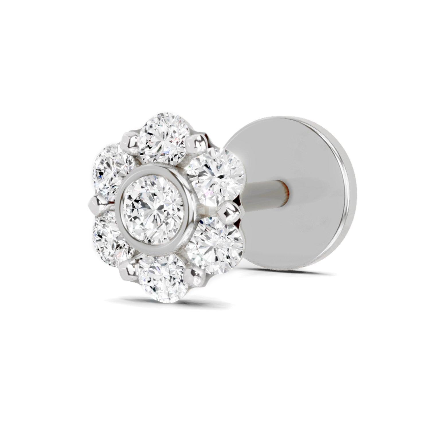 0.11 Ct Floral Stud Round Shape Nose Pin | 14K Yellow Gold
