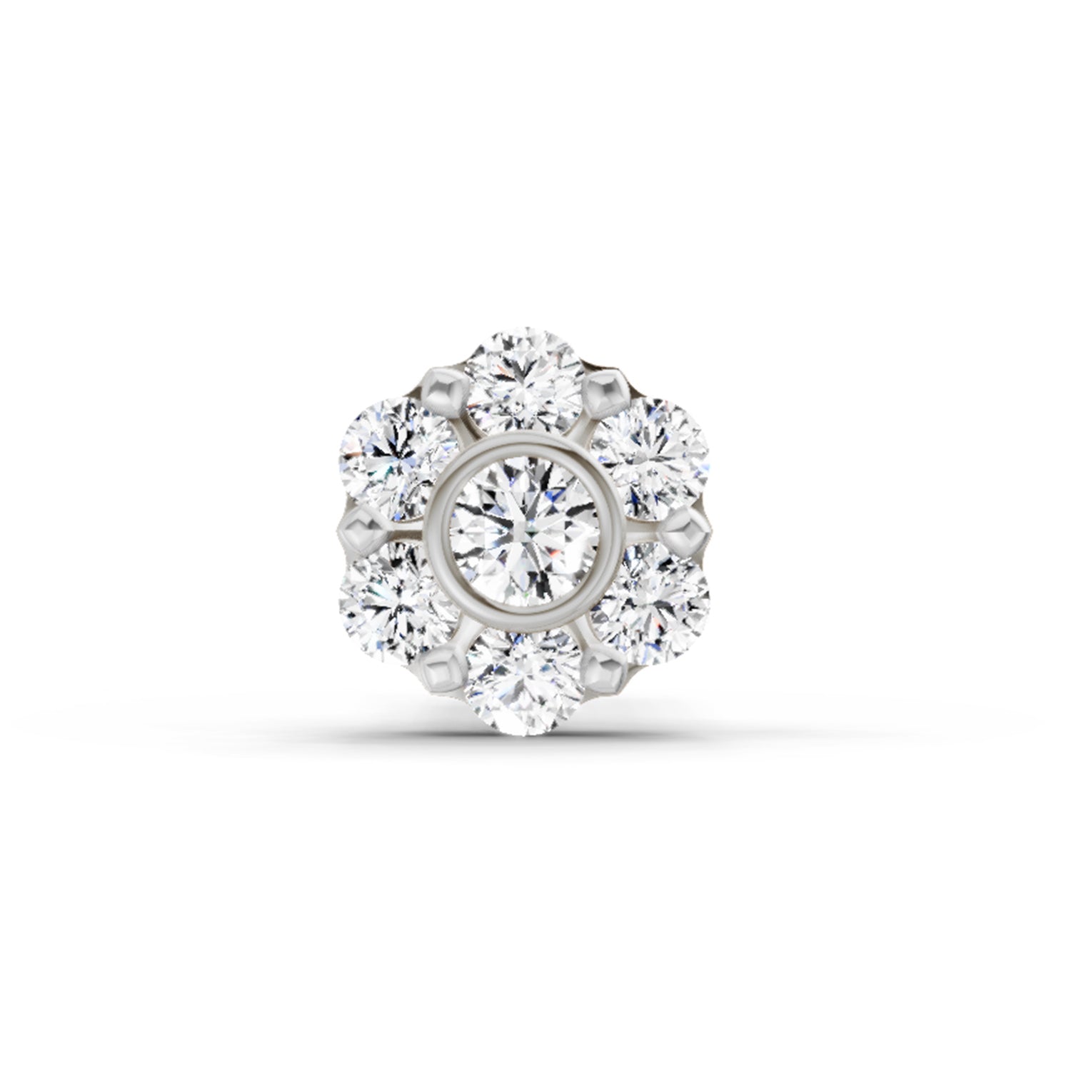 0.11 Ct Floral Stud Round Shape Nose Pin | 14K White Gold