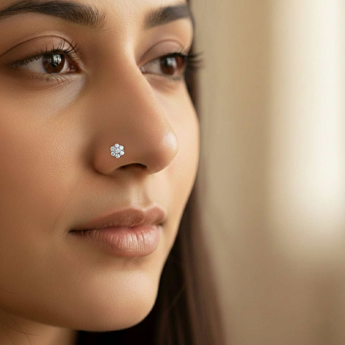 0.11 Ct Floral Stud Round Shape Nose Pin | 14K Yellow Gold