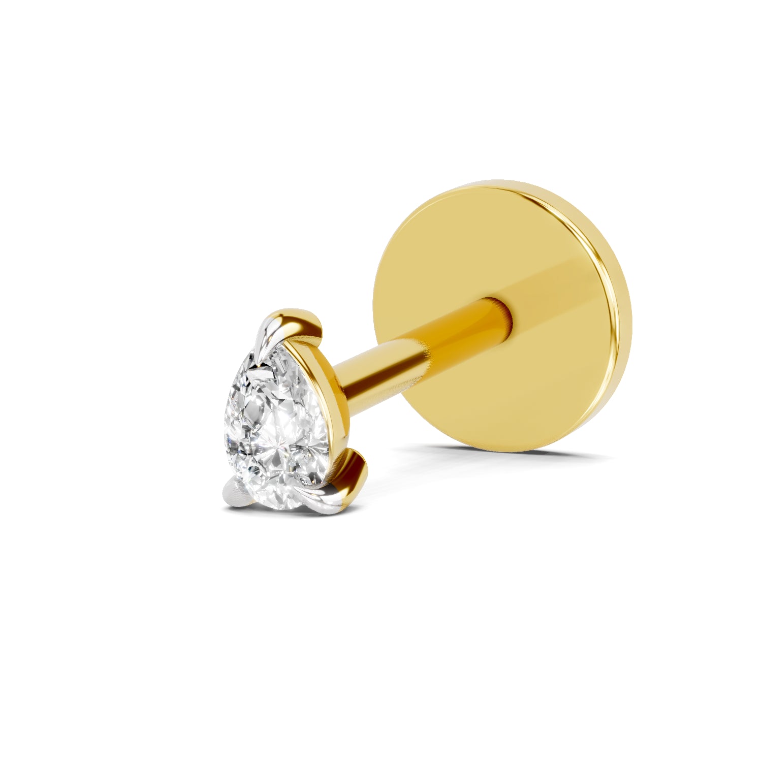 0.04 Carat  | 925 Sterling Silver Yellow Gold Plated Solitaire Nosepin (Screw Back)