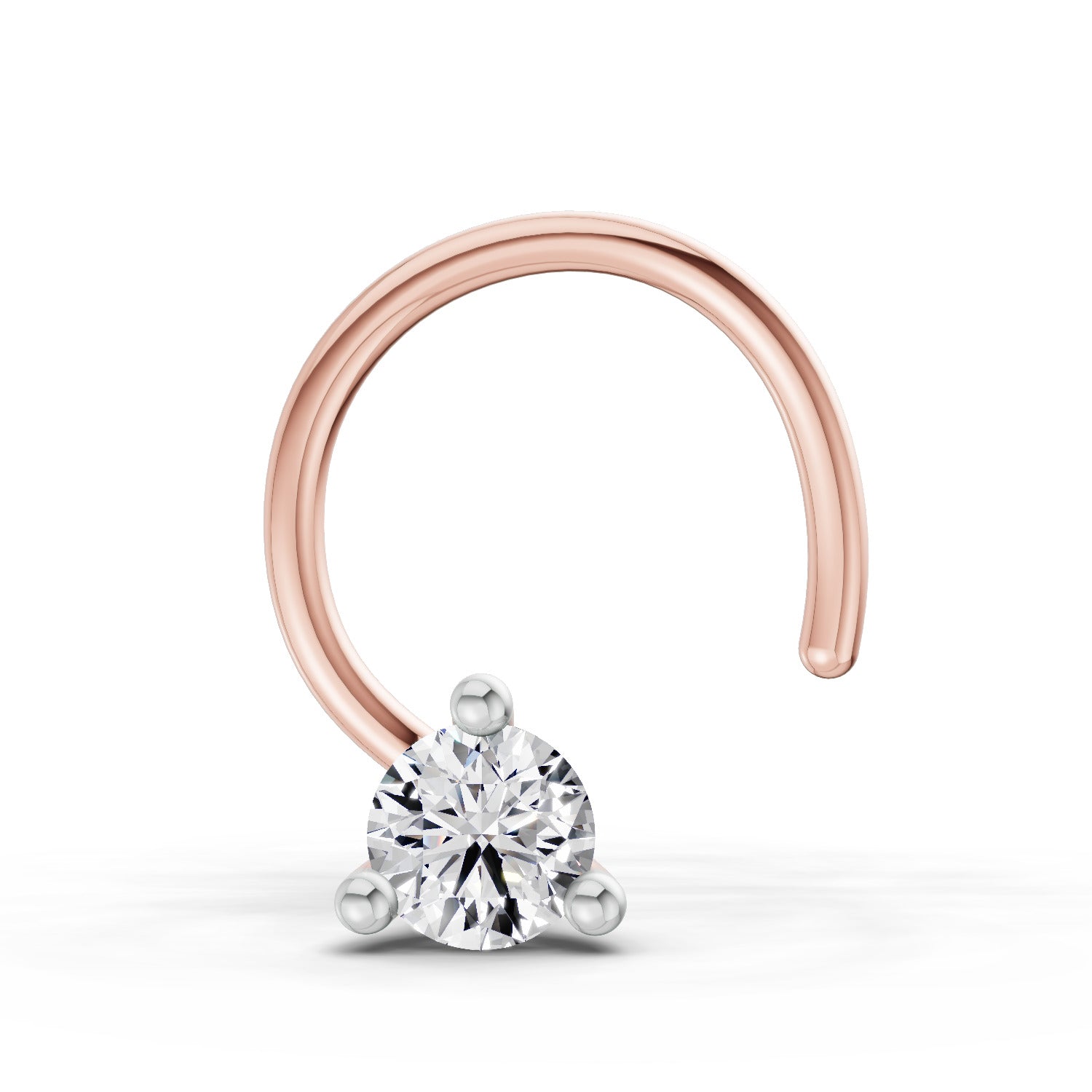 0.04 Ct Round Shape Soilitaire Diamond Nose Pin | 14K Rose Gold
