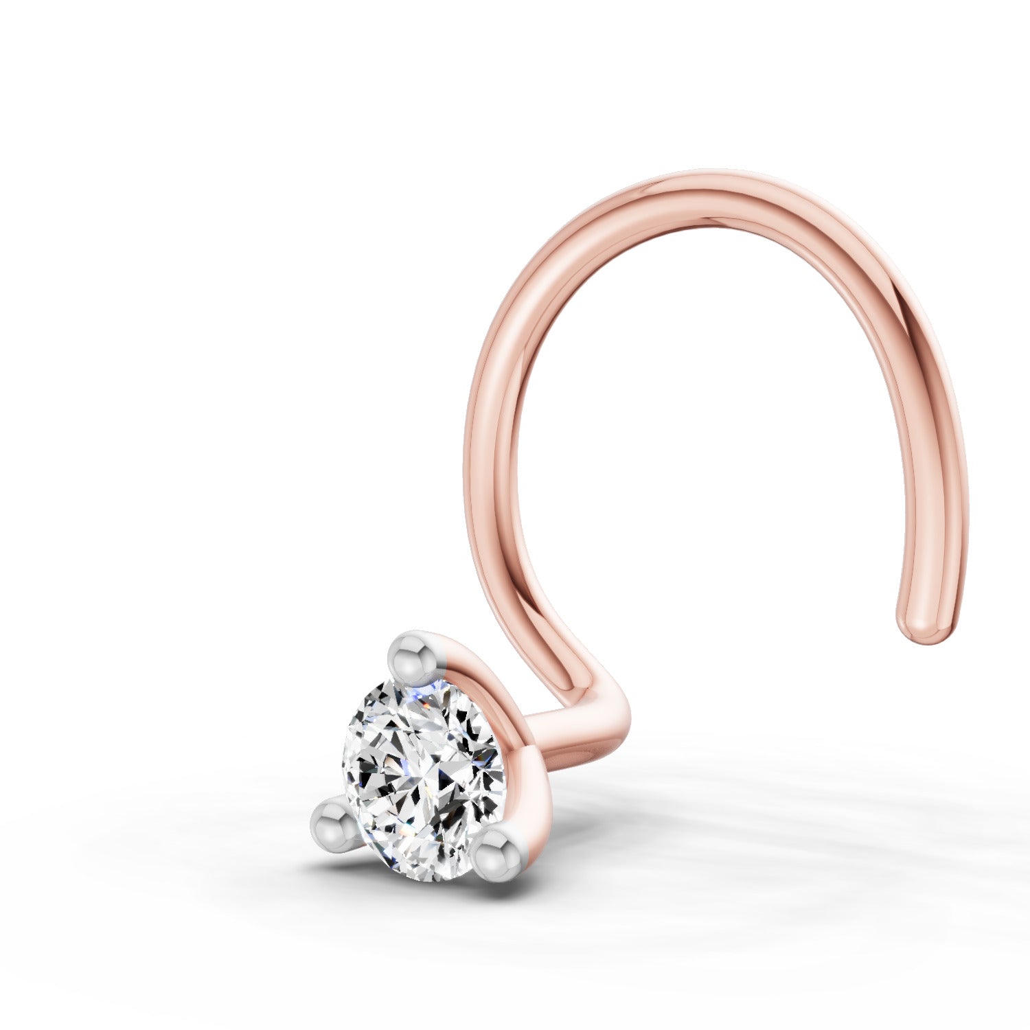 0.04 Ct Round Shape Soilitaire Diamond Nose Pin | 14K Rose Gold