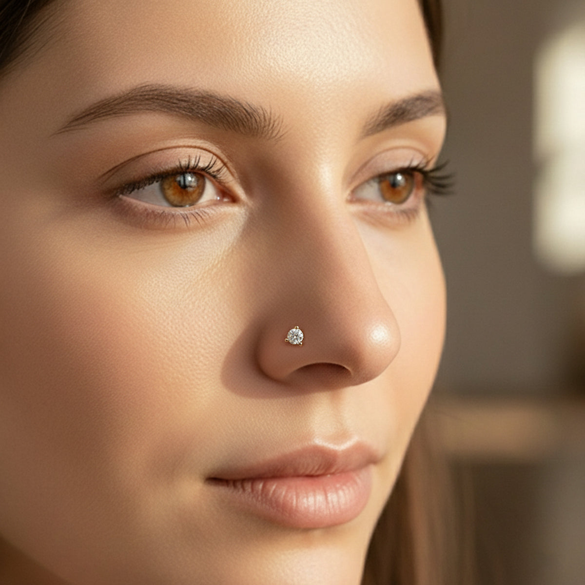 0.04 Ct Round Shape Soilitaire Diamond Nose Pin | 14K Yellow Gold