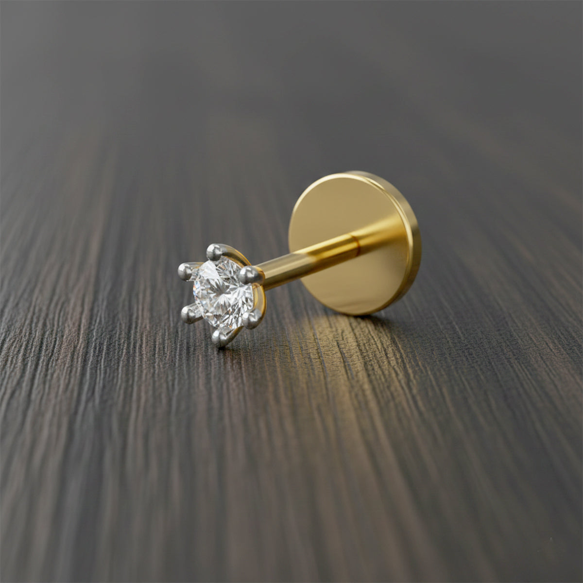 0.05 Ct Solitaire Round Shape Nose Pin | 14K Yellow Gold