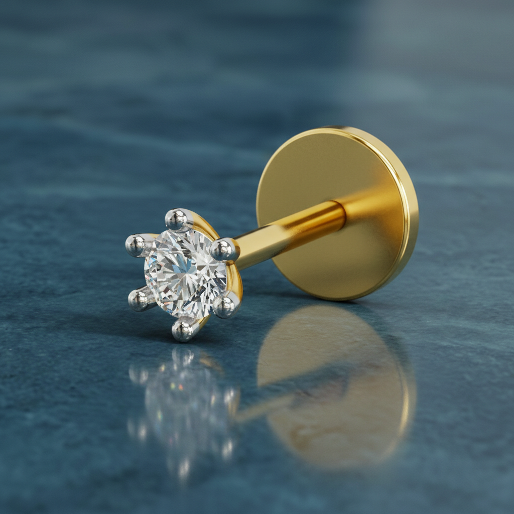 0.05 Ct Solitaire Round Shape Nose Pin | 14K Yellow Gold