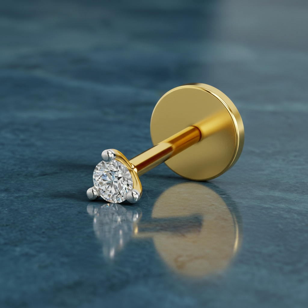 0.03 Ct Round Shape Soilitaire Diamond Nose Pin | 14K Yellow Gold