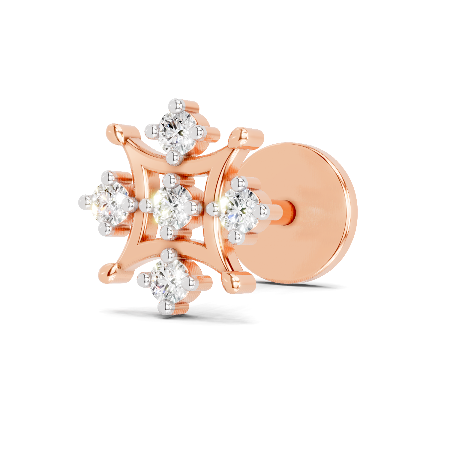 0.08 Carat Lab Grown Diamond Round Shape Snowflake Nosepin | 14K Rose Gold (Screw)