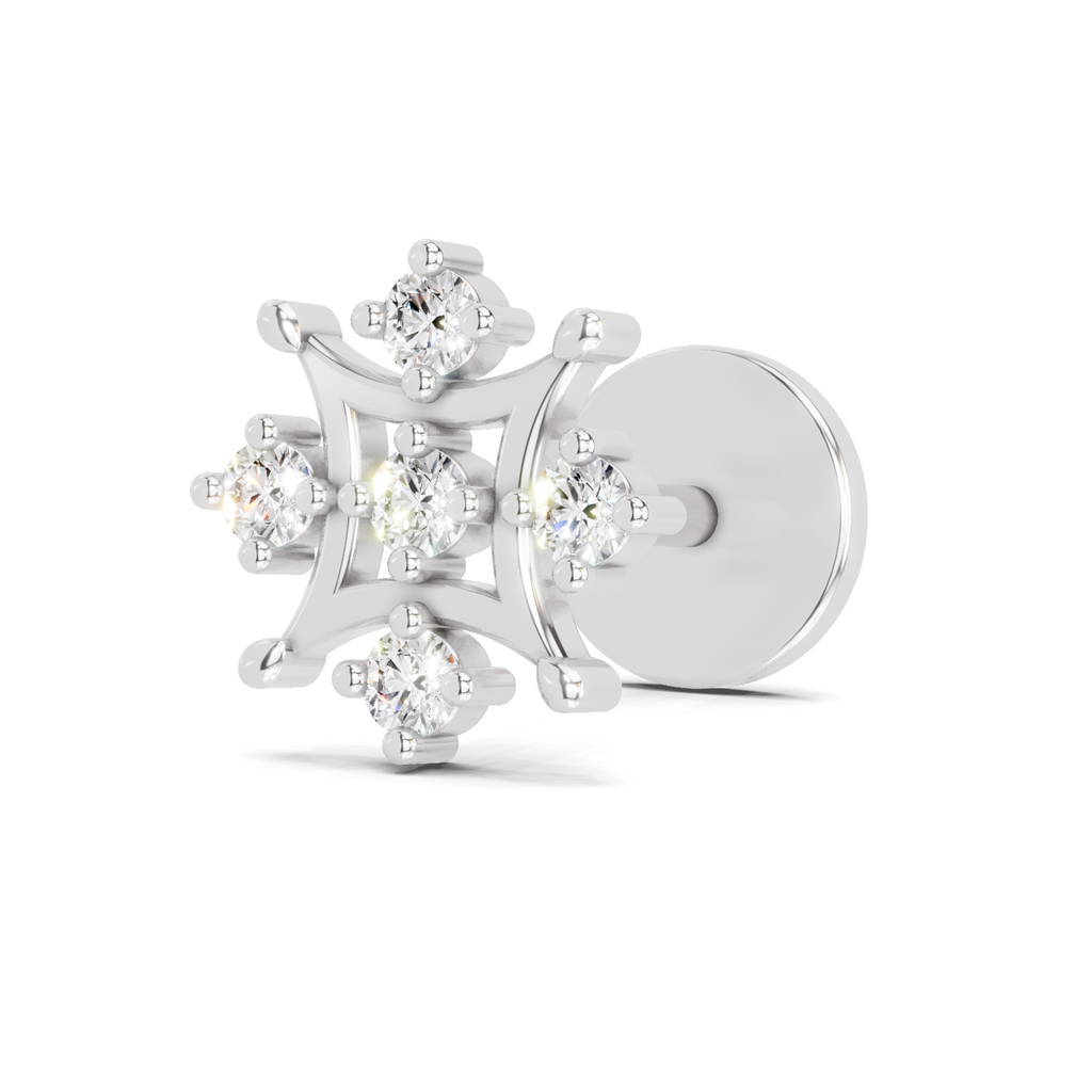 0.08 Carat Lab Grown Diamond Round Shape Snowflake Nosepin | 14K White Gold (Screw)
