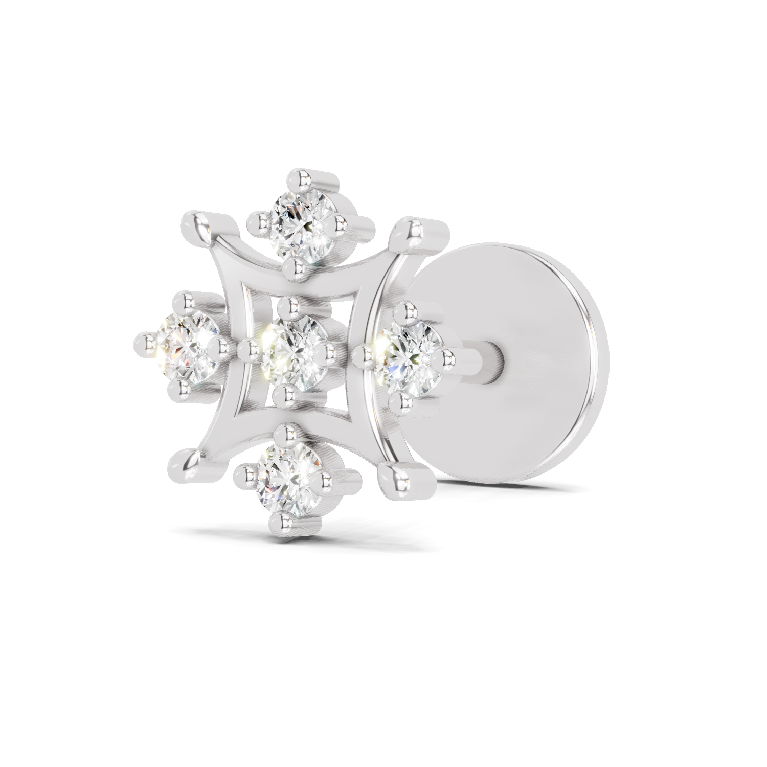 0.08 Carat Lab Grown Diamond Round Shape Snowflake Nosepin | 14K White Gold (Screw)