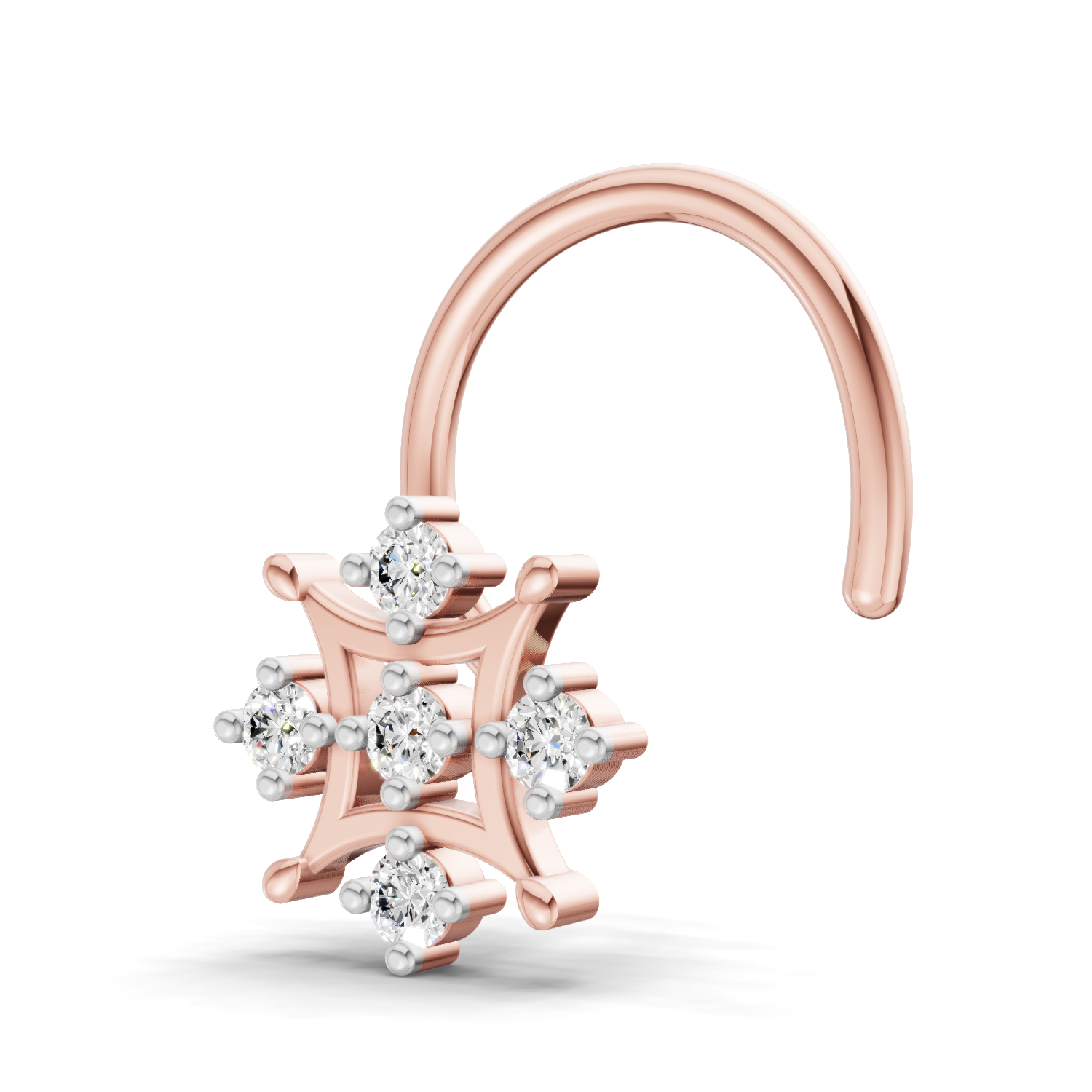 0.08 Carat Lab Grown Diamond Round Shape Snowflake Nosepin | 14K Rose Gold (Wire)
