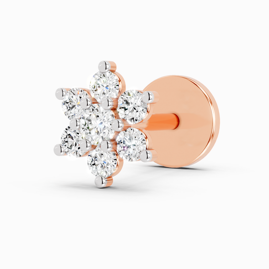 0.11 Ct Round Shape Nose Pin | 14K Yellow Gold