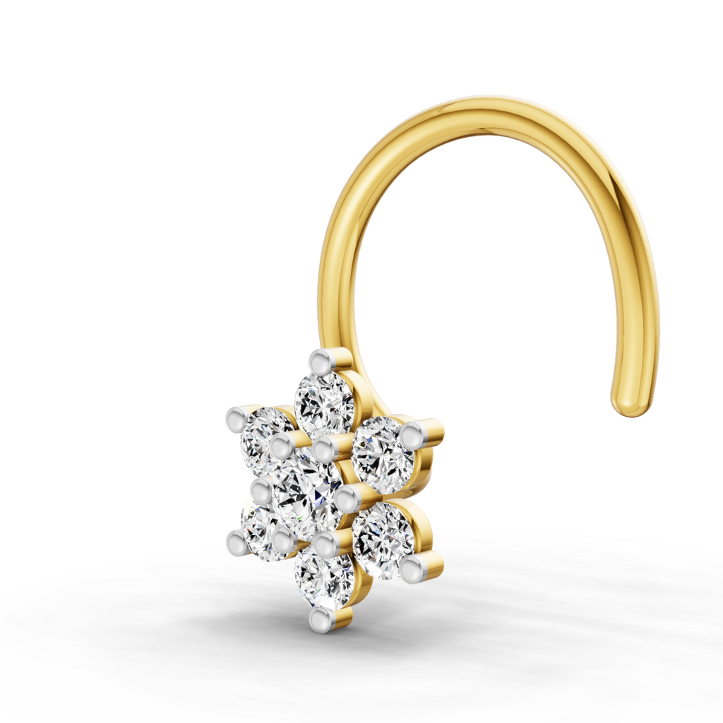 0.11 Ct Round Shape Nose Pin | 14K Yellow Gold