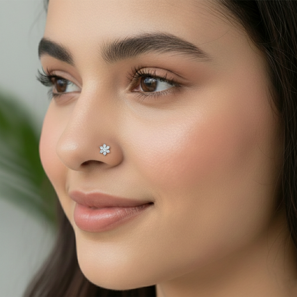 0.11 Ct Round Shape Nose Pin | 14K Yellow Gold