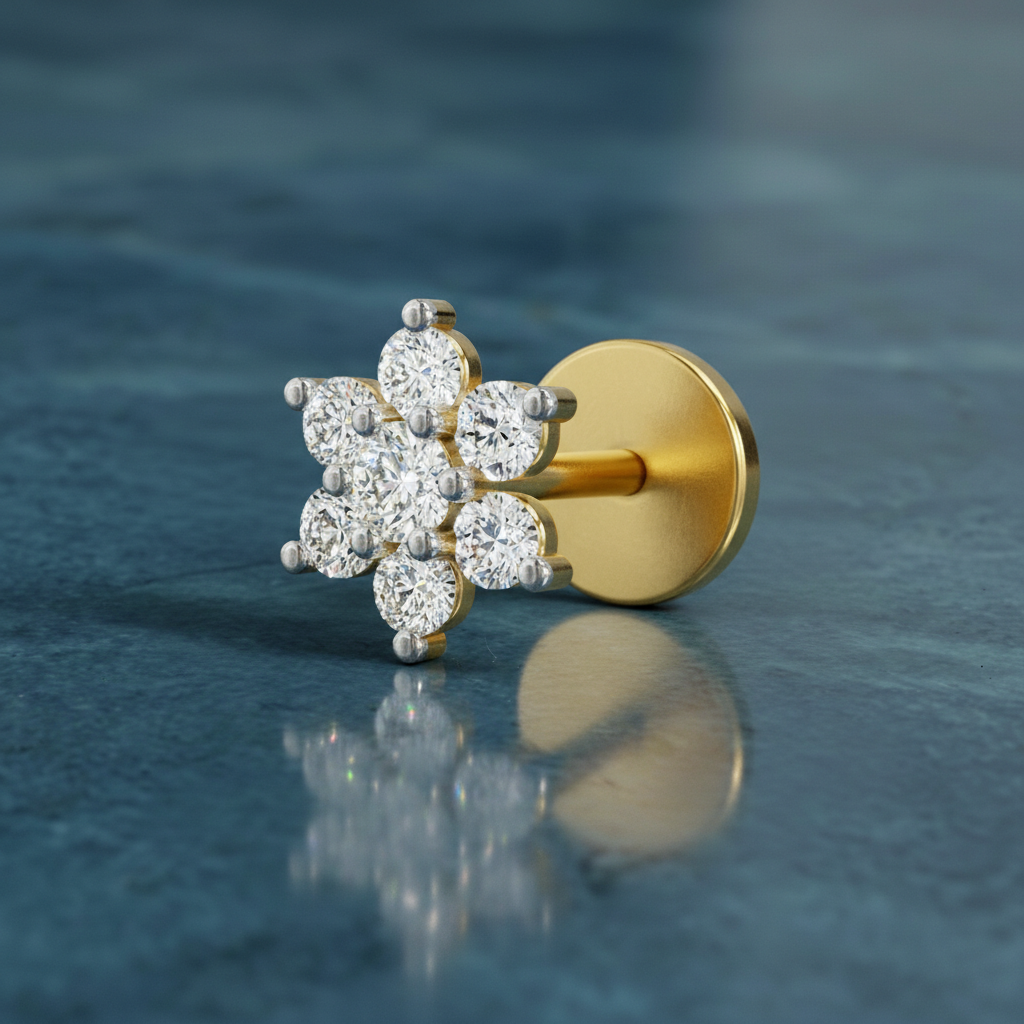 0.11 Ct Round Shape Nose Pin | 14K Yellow Gold