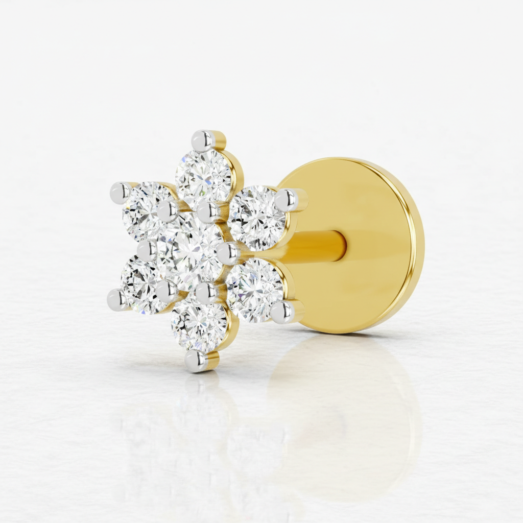 0.11 Ct Round Shape Nose Pin | 14K Yellow Gold