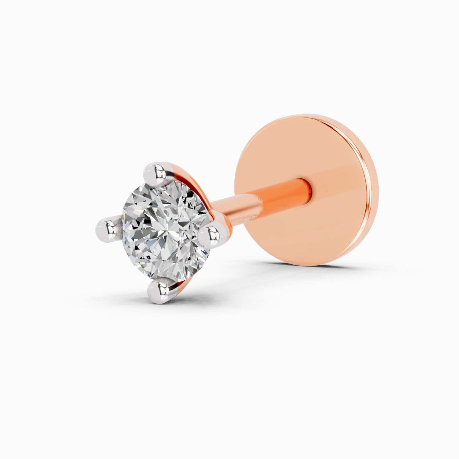 0.03 Carat Lab Grown Diamond 4 Prong Solitaire Nose Pin in 14K Rose Gold