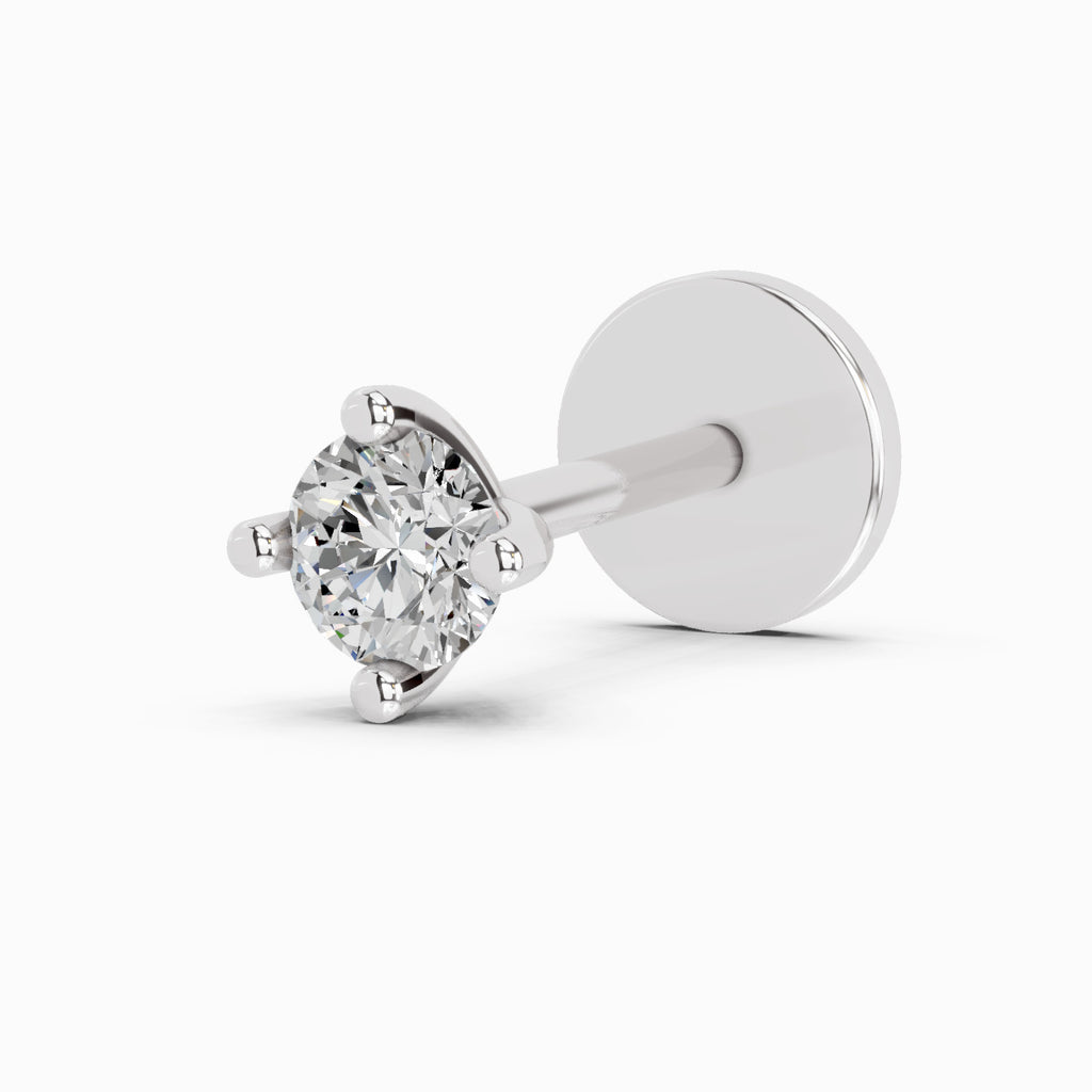 0.03 Carat Round Shape 4 Prong Solitaire Diamond Nose Pin | 14K Yellow Gold-Screw